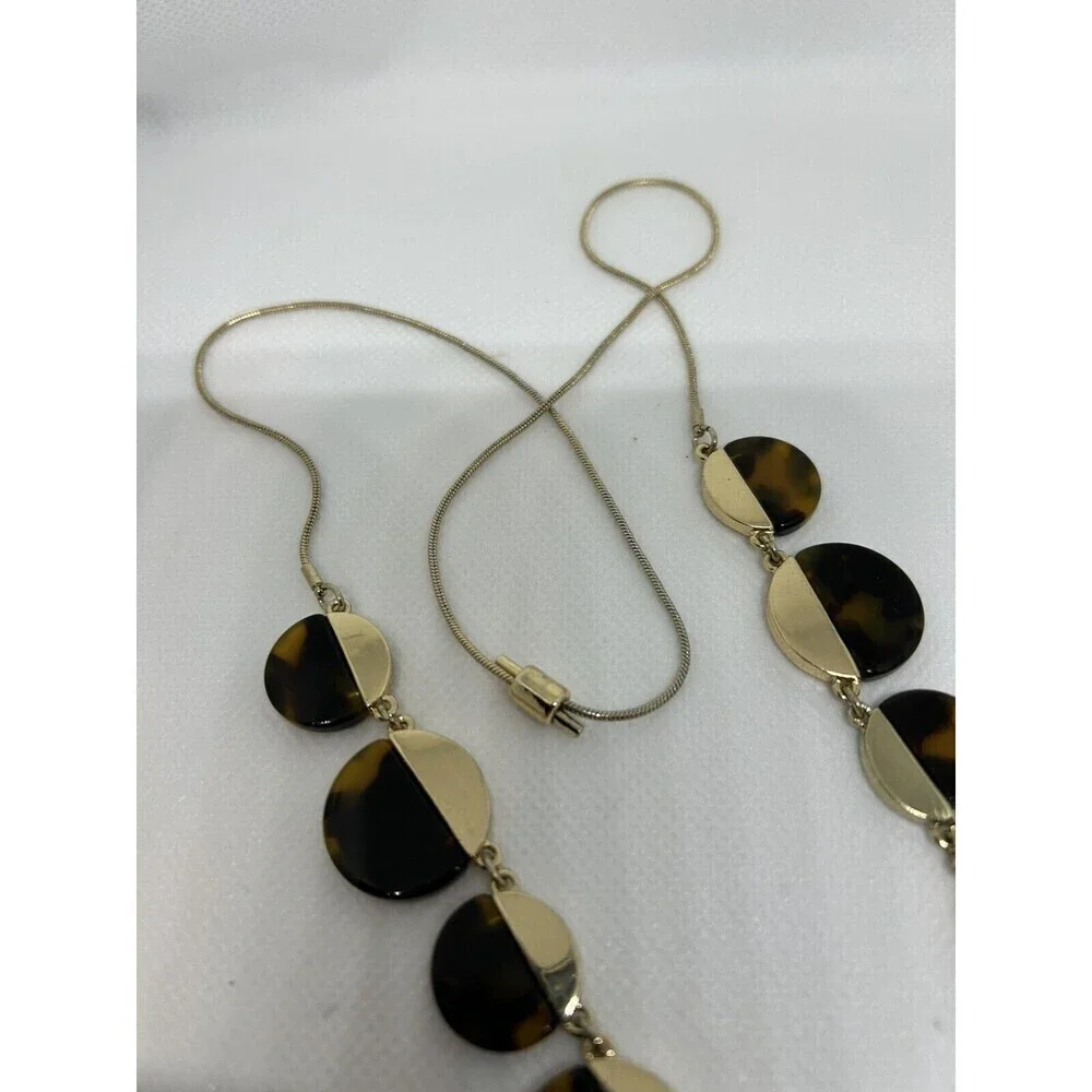 J. Crew Faux Tortoise Statement Necklace Shell Black Clear Lariat Clasp